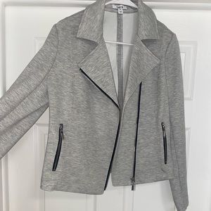 Grey light gray blazer jacket with zipper.